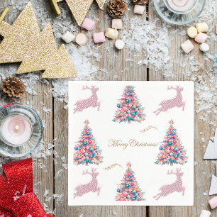 Pastell-Weihnachtsbäume und Rentiere Weihnachten Serviette