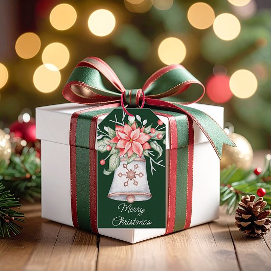 Pastell Weihnachtsglocke mit Poinsettia Geschenkanhänger