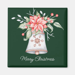Pastell-Weihnachtsglocke mit Poinsettie Magnet