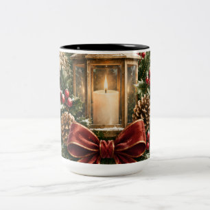 Pastell-Weihnachtsgruß, gemütliche Kerze, Band Zweifarbige Tasse