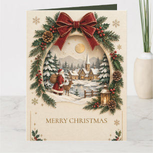 Pastell-Weihnachtsgruß, Weihnachtsmann und Schnee Karte