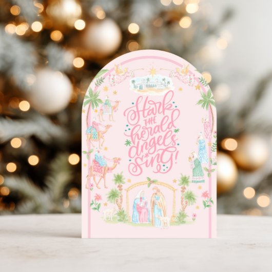 Pastell-Weihnachtskarte mit Geburt Christi Einladung