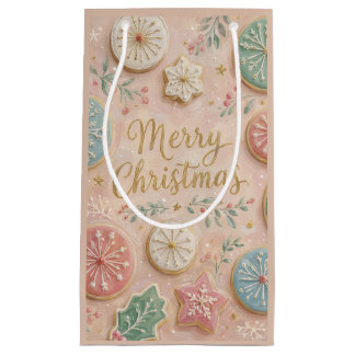 Pastell-Weihnachtskekse Frohe Weihnachten Schneefl Kleine Geschenktüte