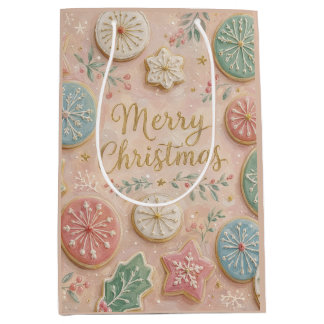 Pastell-Weihnachtskekse Frohe Weihnachten Schneefl Mittlere Geschenktüte