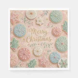 Pastell-Weihnachtskekse Frohe Weihnachten Schneefl Serviette