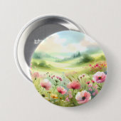 Pastell-Wiesenlandschaft mit Wildblumen Button (Vorne & Hinten)