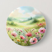 Pastell-Wiesenlandschaft mit Wildblumen Button (Vorderseite)