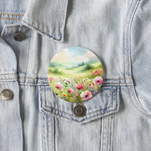 Pastell-Wiesenlandschaft mit Wildblumen Button (Beispiel)