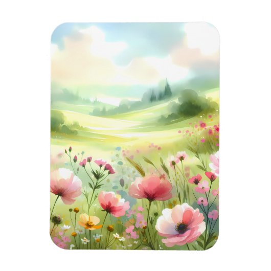 Pastell-Wiesenlandschaft mit Wildblumen Magnet (Vertikal)