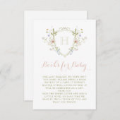 Pastell Wildblume Monogram Wappen Books for Baby Begleitkarte (Vorne/Hinten)