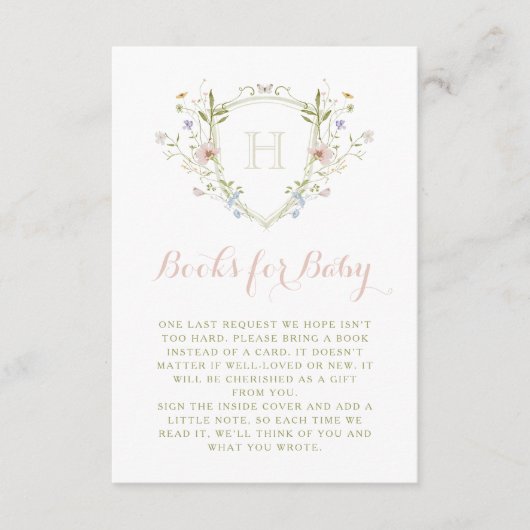 Pastell Wildblume Monogram Wappen Books for Baby Begleitkarte (Vorderseite)