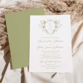 Pastell Wildblume Monogram Wappen Hochzeit Einladung