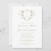 Pastell Wildblume Monogram Wappen Hochzeit Einladung (Vorderseite)