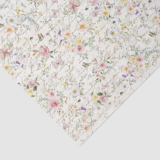 Pastell-Wildblumen behandeln Skriptdekoupage Seidenpapier (Ausschnitt)