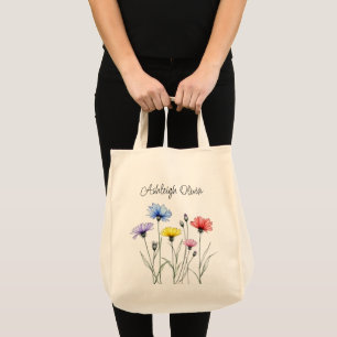 Pastell-Wildblumen Bleistiftskizzen-Stil Lebensmit Tragetasche