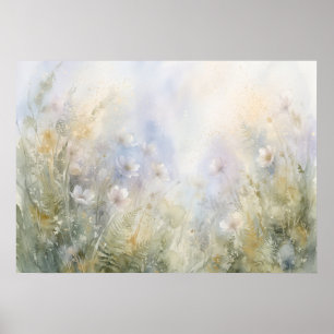 Pastell-Wildblumen-Farnwiese-Aquarell-Poster Poster