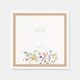 Pastell-Wildblumen-Hochzeit-Beige-Rand Serviette