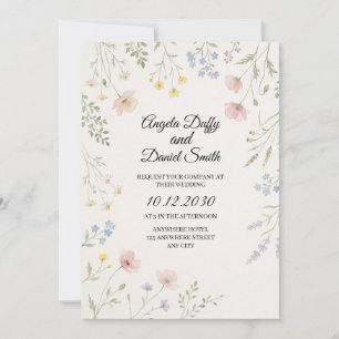 Pastell-Wildblumen-Hochzeit Einladung