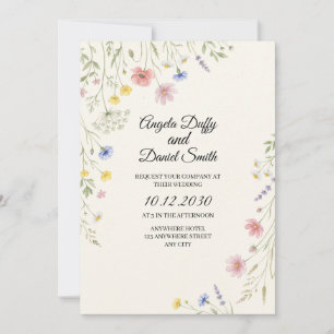 Pastell-Wildblumen-Hochzeit Einladung