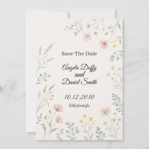 Pastell-Wildblumen-Karte zur Speicherung des Hochz Save The Date