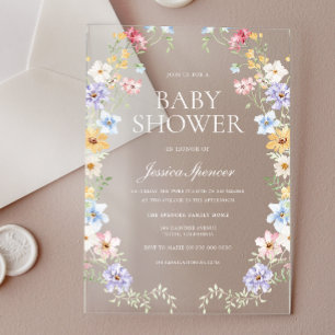 Pastell-Wildblumen-Kranz Moderne Babyparty Acryleinladungen
