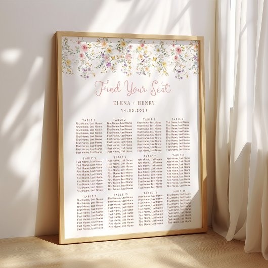 Pastell-Wildblumen-Märchenhochzeit-Sitzplan Poster