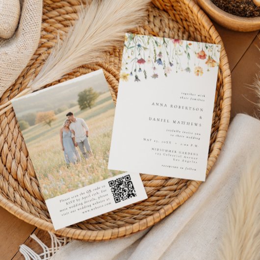 Pastell-Wildblumen-QR-Code-Hochzeitseinladung Einladung