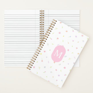 Pastell-Wildblumen-Rosa-Monogramm-Journal-Notizbuc Notizblock