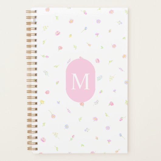 Pastell-Wildblumen-Rosé-Monogramm-Planer Planer (Vorderseite)