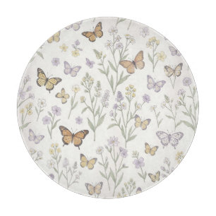 Pastell-Wildblumen Schmetterlinge Wiese Botanisch  Schneidebrett