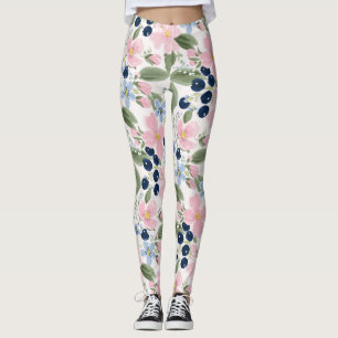 Pastell-Wildblumen- und Blaubeer-Blumenmuster Leggings
