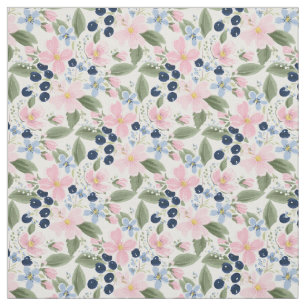 Pastell-Wildblumen- und Blaubeer-Blumenmuster  Stoff