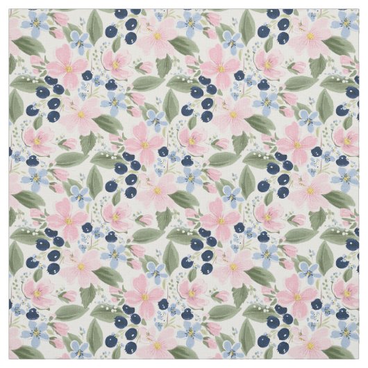 Pastell-Wildblumen- und Blaubeer-Blumenmuster Stoff (Muster)