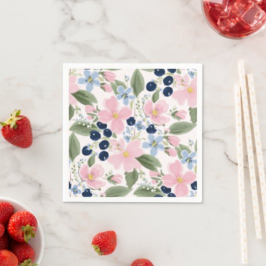 Pastell-Wildblumen- und Blaubeeren-Blumenmuster  Serviette (Beispiel)