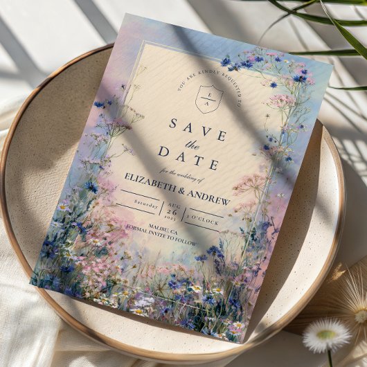 Pastell-Wildblumen-Wiese-Hochzeit Save The Date