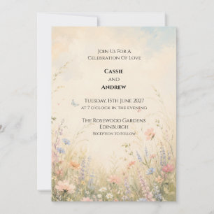 Pastell-Wildblumen-Wiesen-Hochzeitseinladung Einladung