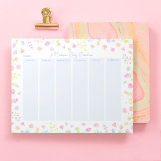 Pastell-Wildblumen-Wochenplaner-Notizblock in Blau Notizblock