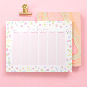 Pastell-Wildblumen-Wochenplaner-Notizblock in Rosa Notizblock