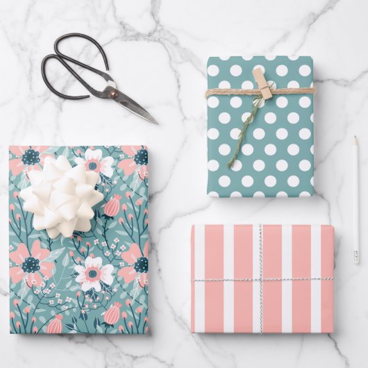 Pastell-Wildblumen Wrapping Paper-Set Geschenkpapier Set (Vorderseite)