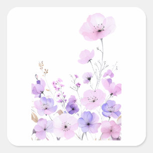 Pastell-Wildblumengarten Sanfte Blütenpracht Quadratischer Aufkleber
