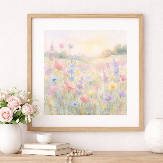 Pastell-Wildblumenwiese Poster