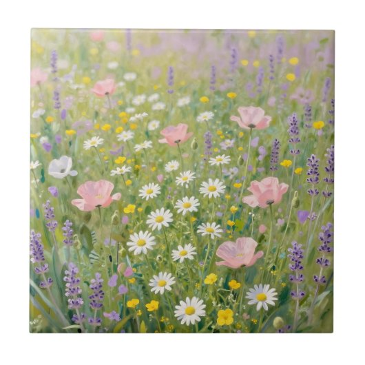 Pastell-Wildblumenwiesen-Malerei Fliese (Vorderseite)
