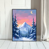 Pastell-Winter-Berg-Aquarell-Landschaft Poster
