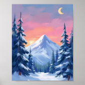 Pastell-Winter-Berg-Aquarell-Landschaft Poster (Vorne)