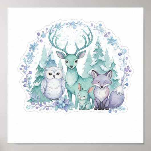 Pastell-Winter-Wald-Kinderzimmer-Kunstprint Poster (Vorne)