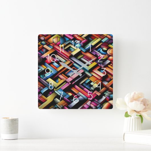 Pastell Zeichnend Abstrakt dimensionale Geometrie Quadratische Wanduhr (Zuhause)