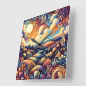 Pastell Zeichnend Abstrakte Landschaft Quadratische Wanduhr (Winkel)