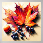 Pastell Zeichnend Ahornleaf Berry Herbst Poster (Vorne)