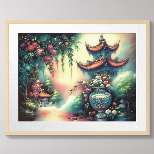 Pastell Zeichnend antike Pagode-Blume Vase Poster