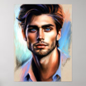 Pastell Zeichnend attraktiv blauer Mit Augen Mann Poster (Vorne)